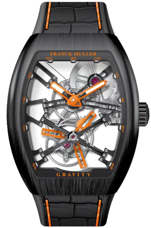 Best FRANCK MULLER Vanguard Gravity Skeleton Tourbillon Brushed Black Titanium - Orange V 45 T GR CS SQT (OR) (NR BR TT) (NR.OR) Replica Watch